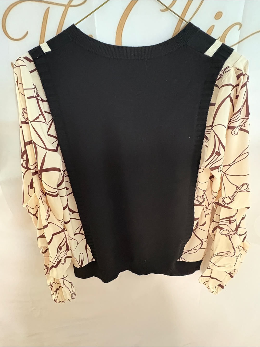 Sew In Love Black Pullover with Cream Graphic Balloon Sleeves - Picture 3 of 5